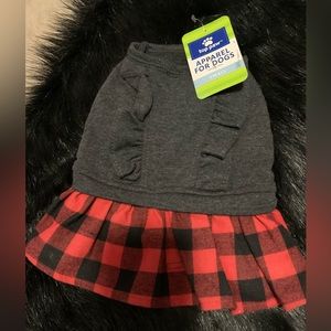 NWT Top Paw dog dress, gray ruffled top & red/ black plaid bottom, Size S